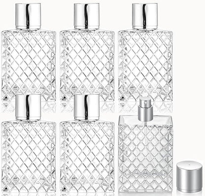 DMuuuDM 6-Pack Refillable Glass Spray Perfume Bottles, 100ml Fine Mist Travel Sprayers for Cologne, Essential Oils, and Aromatherapy - Includes Funnels and Pipette Avelisse