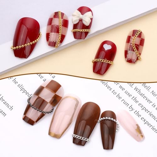 Hariendny 12 Strips Nail Chain Charms - Gold, Silver & Dark Gray Metal Nail Art Chains for DIY Manicure Decorations - görsel 8
