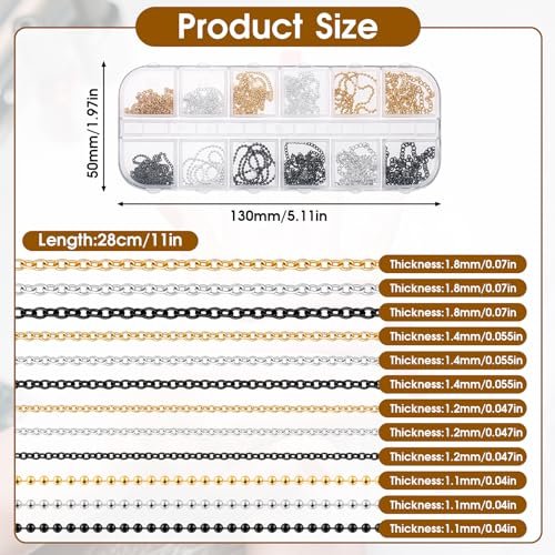 Hariendny 12 Strips Nail Chain Charms - Gold, Silver & Dark Gray Metal Nail Art Chains for DIY Manicure Decorations - görsel 4