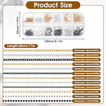 Hariendny 12 Strips Nail Chain Charms - Gold, Silver & Dark Gray Metal Nail Art Chains for DIY Manicure Decorations