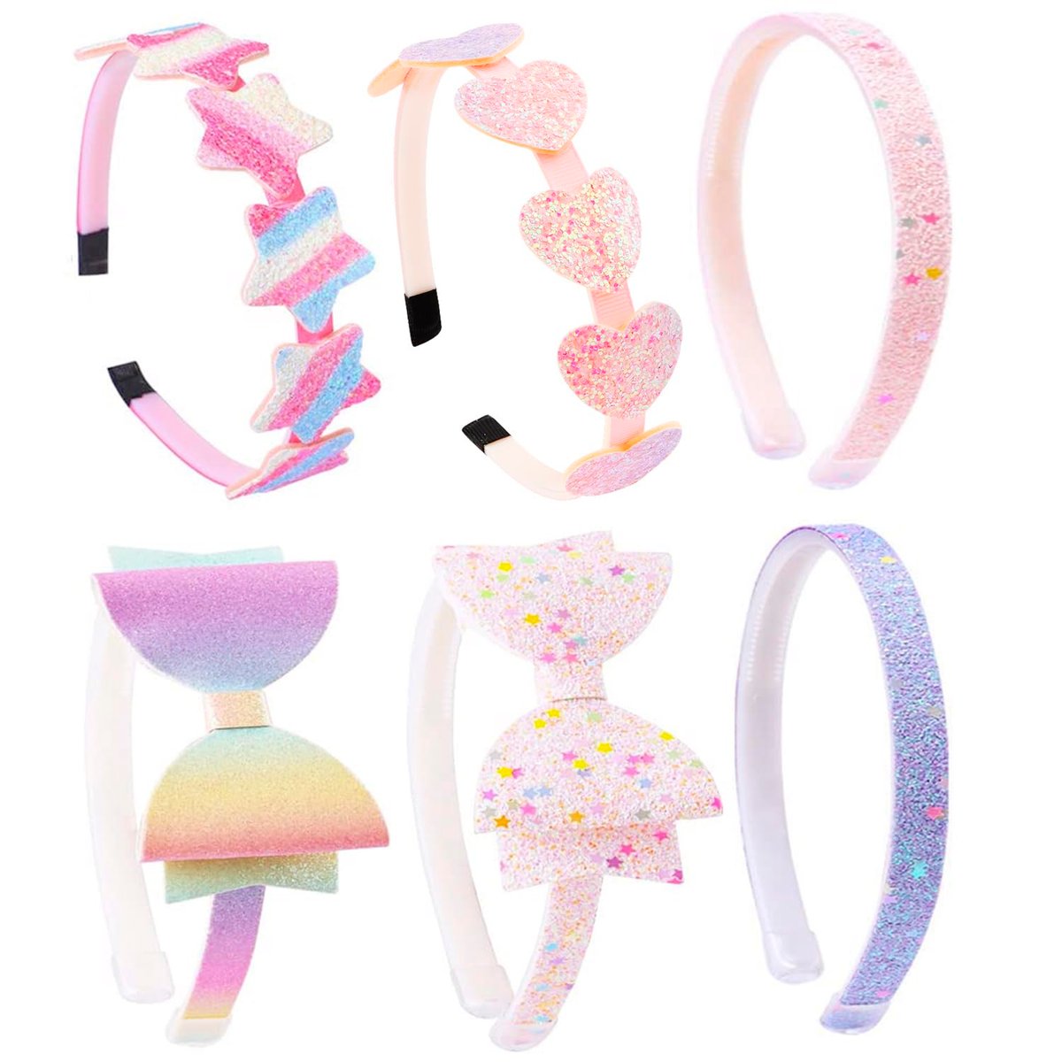 ARBEYOOU Girls Headbands 6 Pack – Pink Hair Bands for Toddler & Little Girls Ages 4-12, Cute Bow & Heart Headbands, Trendy Hair Accessories Gift Set - görsel 1