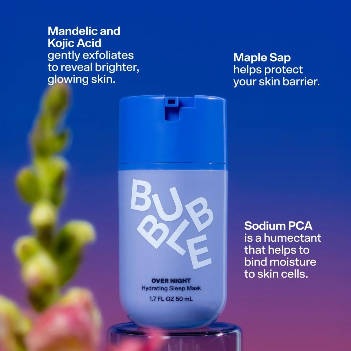 Bubble Skincare Over Night Hydrating Sleep Mask - Gentle Exfoliating Overnight Face Mask for Skin Barrier Repair with Mandelic Acid & Sodium PCA (50ml) - görsel 7