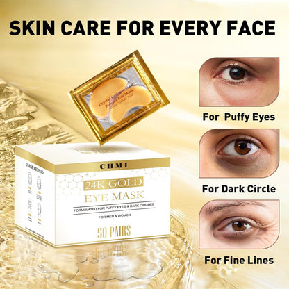CHMI 24K Gold Under Eye Patches - 100 Pairs for Puffy Eyes, Dark Circles, Eye Bags & Wrinkles - Collagen Infused Hydrogel Eye Mask