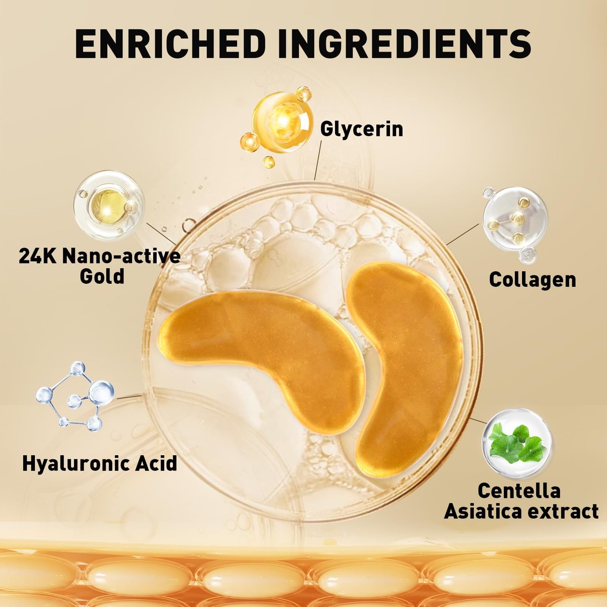 CHMI 24K Gold Under Eye Patches - 100 Pairs for Puffy Eyes, Dark Circles, Eye Bags & Wrinkles - Collagen Infused Hydrogel Eye Mask - görsel 5