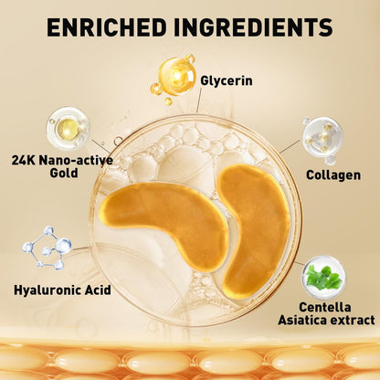 CHMI 24K Gold Under Eye Patches - 100 Pairs for Puffy Eyes, Dark Circles, Eye Bags & Wrinkles - Collagen Infused Hydrogel Eye Mask