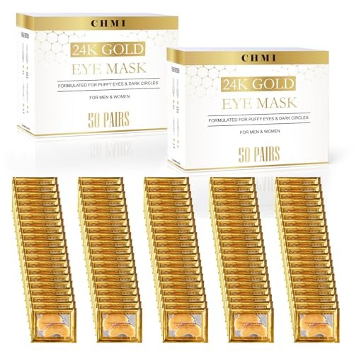 CHMI 24K Gold Under Eye Patches - 100 Pairs for Puffy Eyes, Dark Circles, Eye Bags & Wrinkles - Collagen Infused Hydrogel Eye Mask - görsel 2