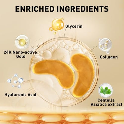 CHMI 24K Gold Under Eye Patches - 100 Pairs for Puffy Eyes, Dark Circles, Eye Bags & Wrinkles - Collagen Infused Hydrogel Eye Mask