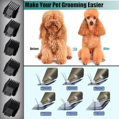 YAZIYIR 6 Pack Attachment Guide Combs for Oneisall Low Noise Dog Clippers - 3mm-18mm Cut Length, Black