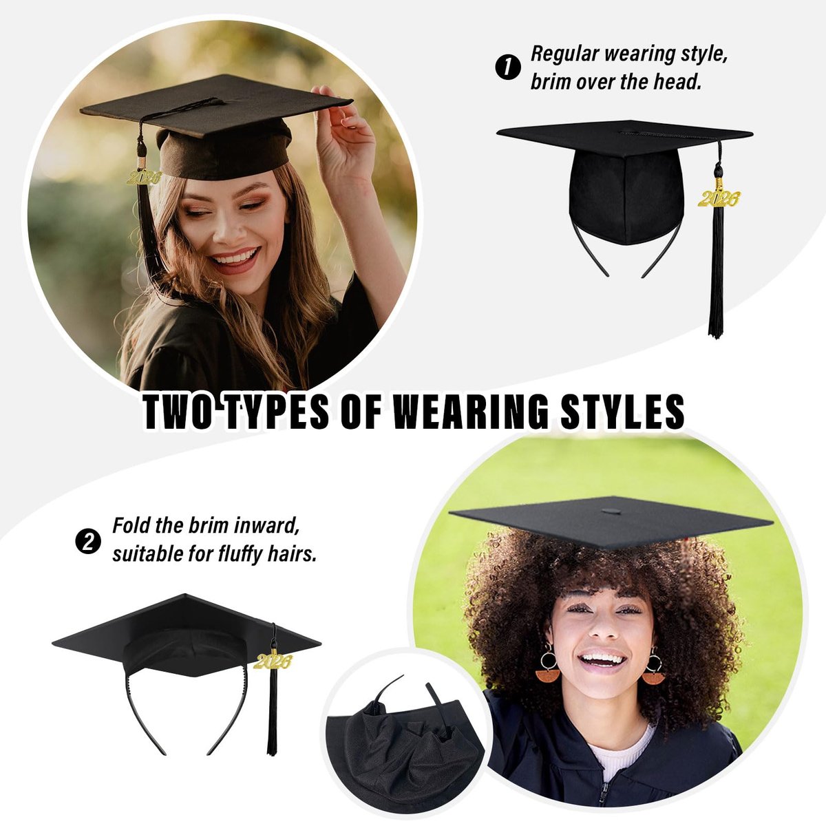 Unibouti No-Slip Graduation Cap Headband, 2 Pcs Comfortable Grad Cap Headband Insert with EVA Foam Sticker, Reliable Grip for All-Day Ceremony, Fits Most Head Sizes - görsel 7