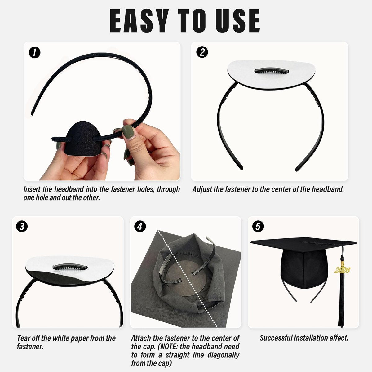 Unibouti No-Slip Graduation Cap Headband, 2 Pcs Comfortable Grad Cap Headband Insert with EVA Foam Sticker, Reliable Grip for All-Day Ceremony, Fits Most Head Sizes - görsel 5