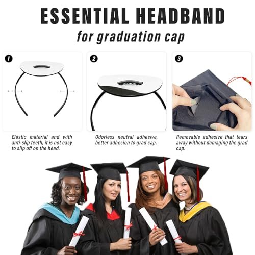 Unibouti No-Slip Graduation Cap Headband, 2 Pcs Comfortable Grad Cap Headband Insert with EVA Foam Sticker, Reliable Grip for All-Day Ceremony, Fits Most Head Sizes - görsel 4