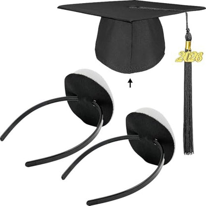 unibouti 2 Pcs Graduation Cap Headband - No-Slip Comfortable Grad Cap Headband Insert with Premium Hook and Loop Fastener, Reliable Grip for All-Day Ceremony, Fits Most Head Sizes (Black)