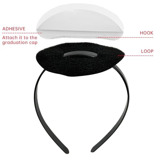 unibouti 2 Pcs Graduation Cap Headband - No-Slip Comfortable Grad Cap Headband Insert with Premium Hook and Loop Fastener, Reliable Grip for All-Day Ceremony, Fits Most Head Sizes (Black) - görsel 4