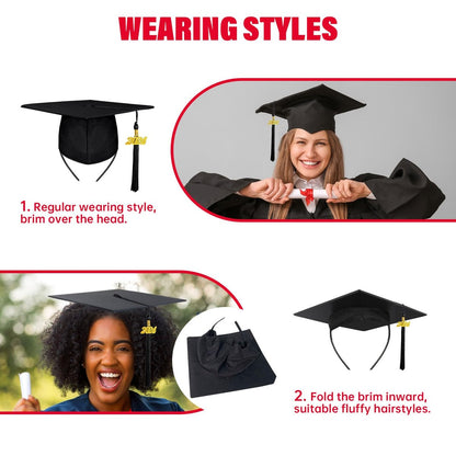 unibouti 2 Pcs Graduation Cap Headband - No-Slip Comfortable Grad Cap Headband Insert with Premium Hook and Loop Fastener, Reliable Grip for All-Day Ceremony, Fits Most Head Sizes (Black)