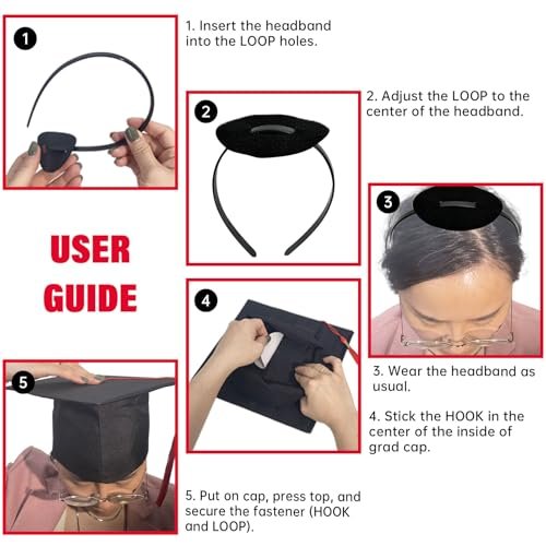 unibouti 2 Pcs Graduation Cap Headband - No-Slip Comfortable Grad Cap Headband Insert with Premium Hook and Loop Fastener, Reliable Grip for All-Day Ceremony, Fits Most Head Sizes (Black) - görsel 6