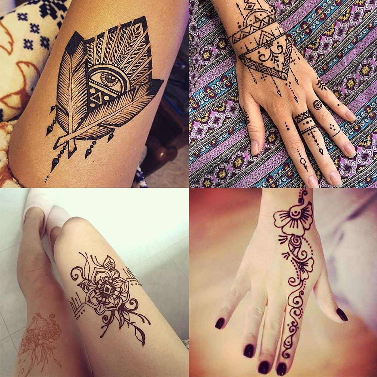 Yomagine 4Pcs Black Temporary Tattoo Kit – 100% Natural Ready-to-Use Tattoo Paste with 20 Adhesive Stencils, DIY Body Art for Women, Men & Teens Avelisse