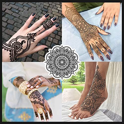 Yomagine 4Pcs Black Temporary Tattoo Kit – 100% Natural Ready-to-Use Tattoo Paste with 20 Adhesive Stencils, DIY Body Art for Women, Men & Teens Avelisse