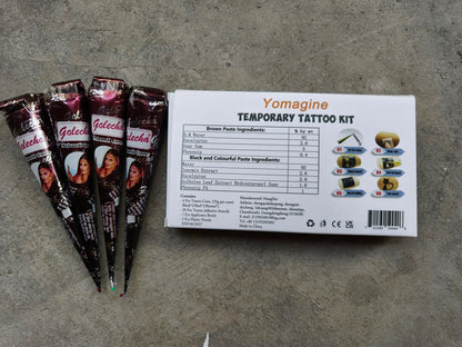 Yomagine Temporary Tattoos Kit – 4 Semi Permanent Tattoo Paste Cones, 3 Colors, 20 Stencils, DIY Body Art for Women, Men & Teens Avelisse