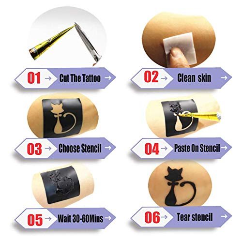 Yomagine 4Pcs Black Temporary Tattoo Kit – 100% Natural Ready-to-Use Tattoo Paste with 20 Adhesive Stencils, DIY Body Art for Women, Men & Teens Avelisse