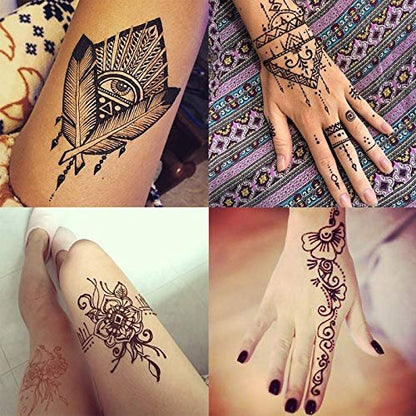 Yomagine 4Pcs Black Temporary Tattoo Kit – 100% Natural Ready-to-Use Tattoo Paste with 20 Adhesive Stencils, DIY Body Art for Women, Men & Teens Avelisse