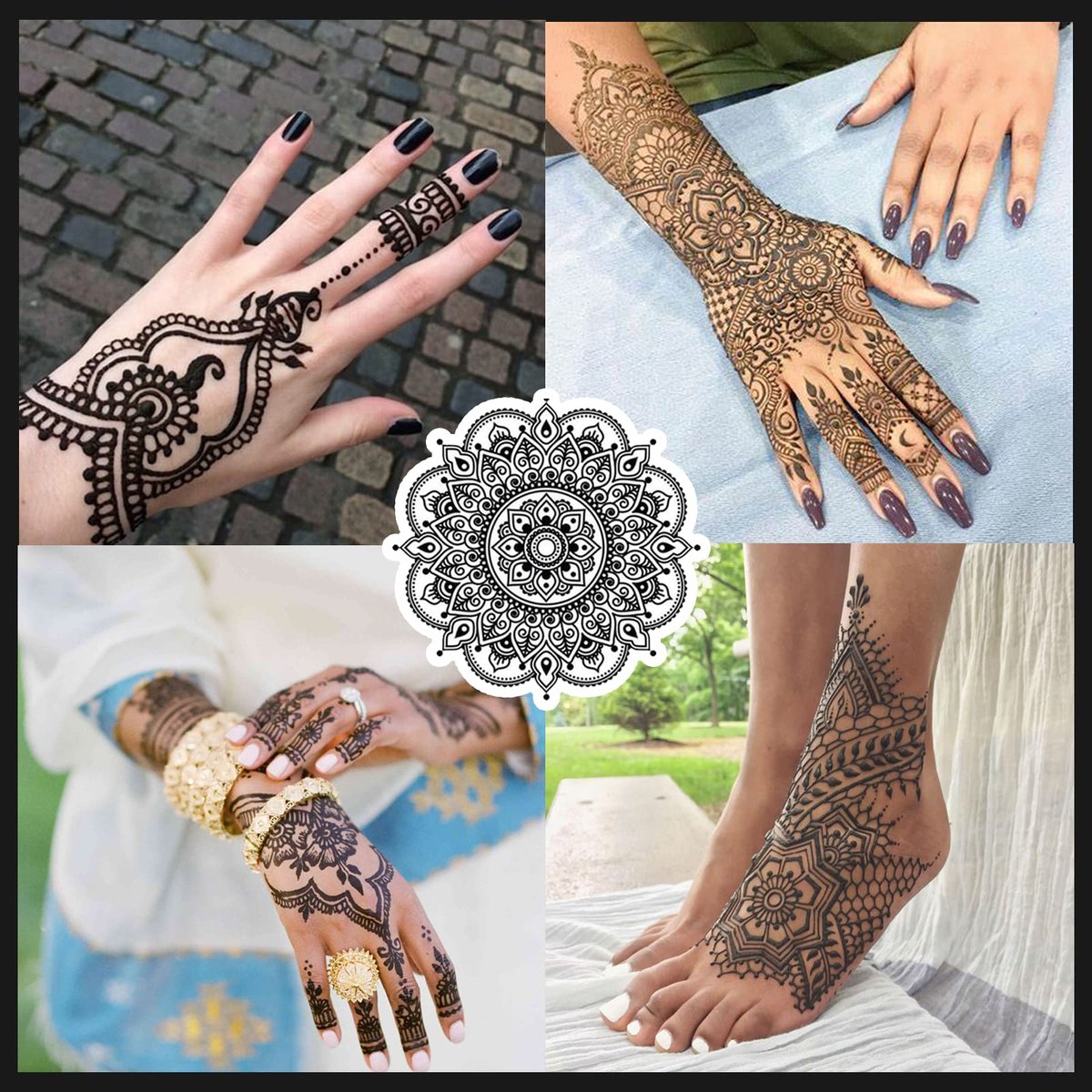 Yomagine 4Pcs Black Temporary Tattoo Kit – 100% Natural Ready-to-Use Tattoo Paste with 20 Adhesive Stencils, DIY Body Art for Women, Men & Teens Avelisse