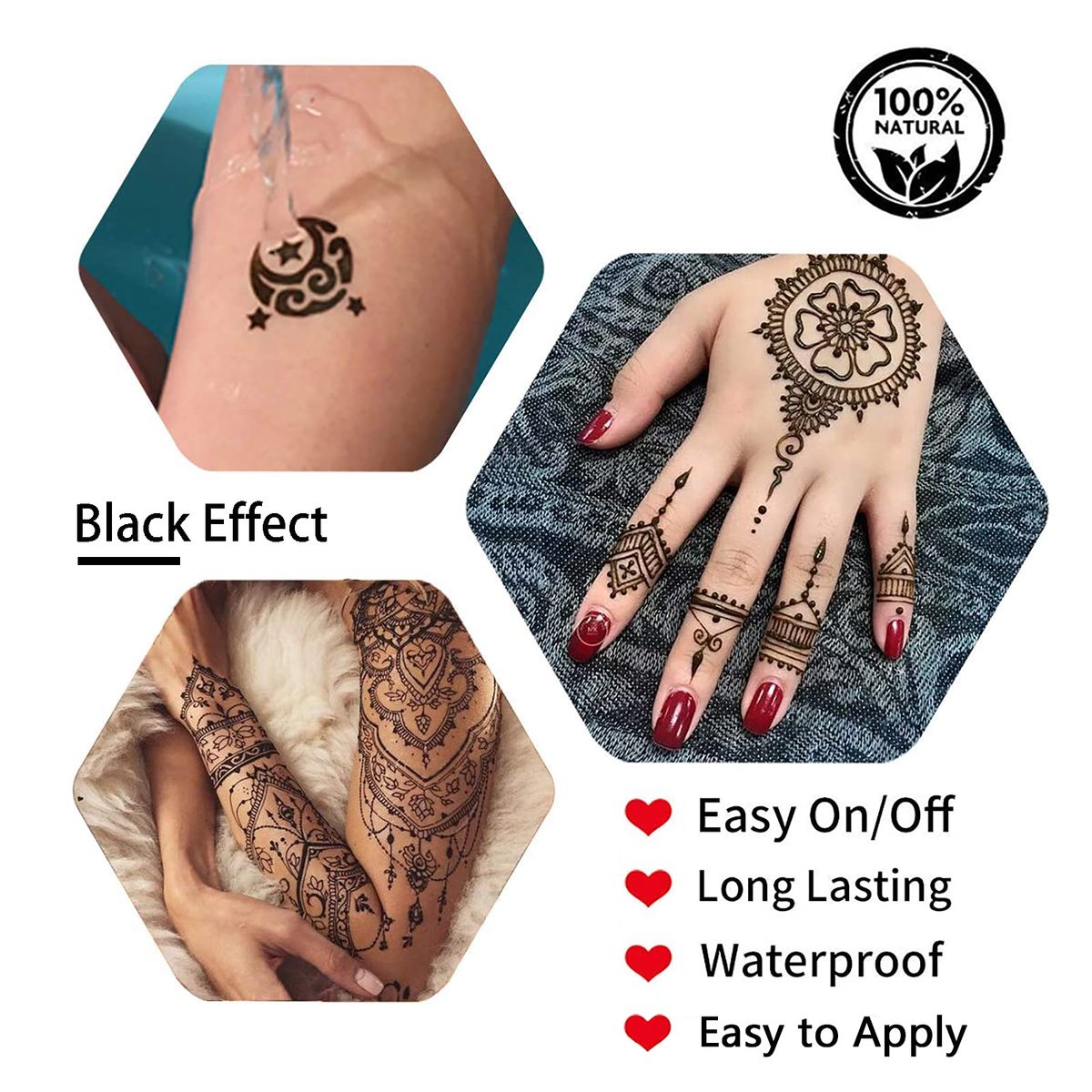 Yomagine 4Pcs Black Temporary Tattoo Kit – 100% Natural Ready-to-Use Tattoo Paste with 20 Adhesive Stencils, DIY Body Art for Women, Men & Teens Avelisse