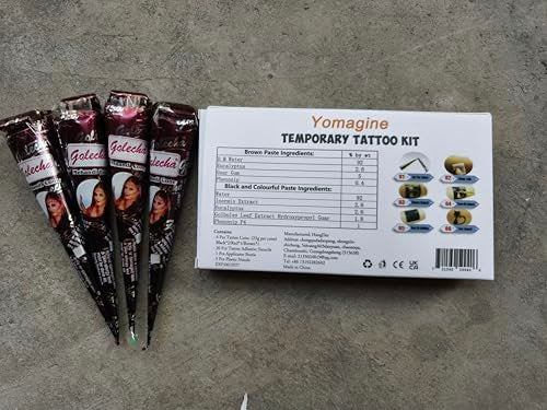 Yomagine 4Pcs Black Temporary Tattoo Kit – 100% Natural Ready-to-Use Tattoo Paste with 20 Adhesive Stencils, DIY Body Art for Women, Men & Teens Avelisse