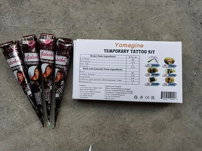 Yomagine 4Pcs Black Temporary Tattoo Kit – 100% Natural Ready-to-Use Tattoo Paste with 20 Adhesive Stencils, DIY Body Art for Women, Men & Teens Avelisse