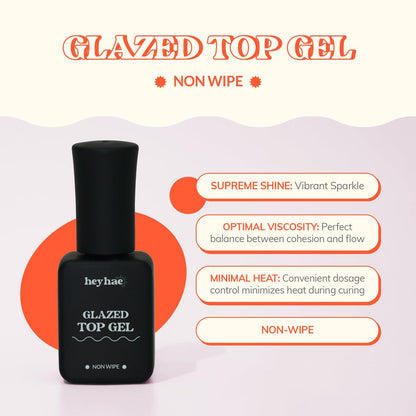 heyhae Glazed Top Gel for Semi-Cured Gel Nail Strips | Non-Wipe High Gloss Top Coat (0.23 fl.oz)