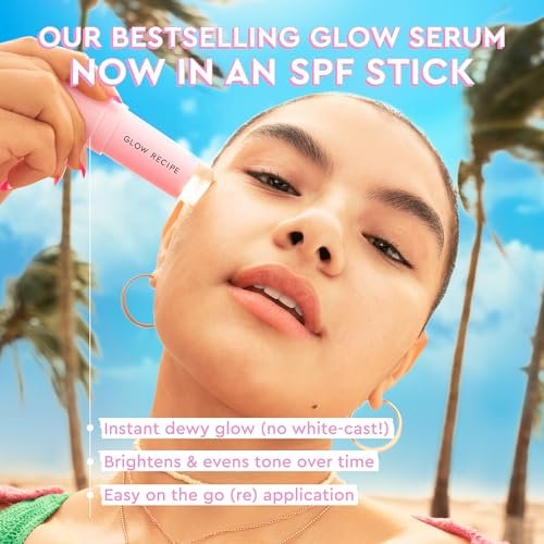 Glow Recipe Face Sunscreen Stick SPF 45 - Travel Size Roll On Korean Sunscreen with Hydrating Hyaluronic Acid & Niacinamide for a Dewy Glow - No White Cast (.58oz) Avelisse