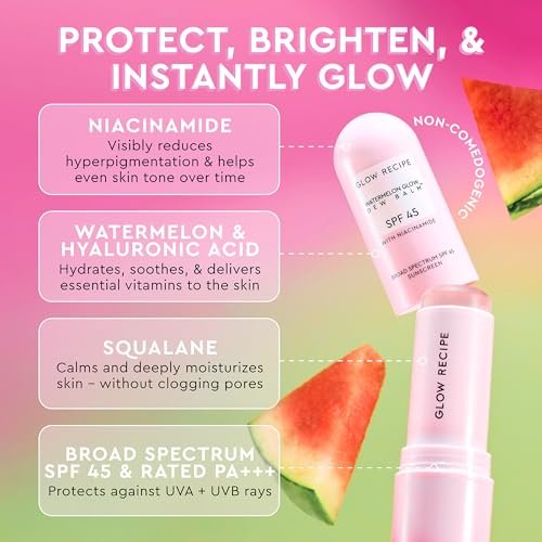 Glow Recipe Face Sunscreen Stick SPF 45 - Travel Size Roll On Korean Sunscreen with Hydrating Hyaluronic Acid & Niacinamide for a Dewy Glow - No White Cast (.58oz) Avelisse