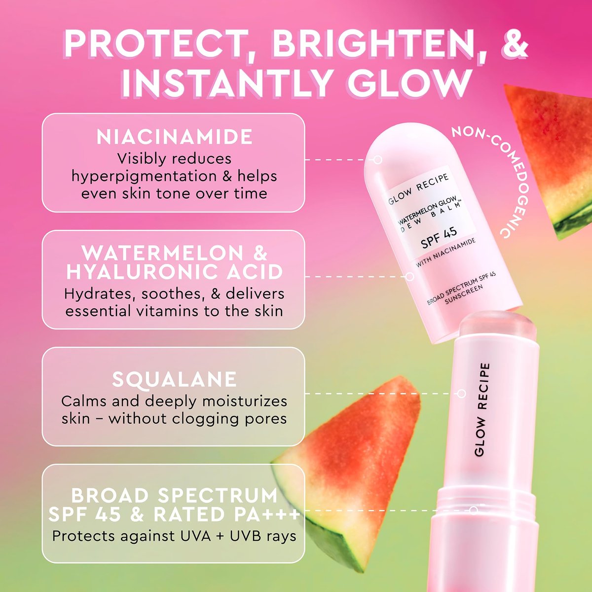 Glow Recipe Face Sunscreen Stick SPF 45 - Travel Size Roll On Korean Sunscreen with Hydrating Hyaluronic Acid & Niacinamide for a Dewy Glow - No White Cast (.58oz) Avelisse