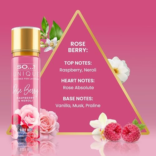 So...? Unique Rose Berry Body Mist - Floral Fruity Body Spray for Women - Vegan Perfume with Rose, Vanilla, Musk Notes - 5.1 oz - görsel 4