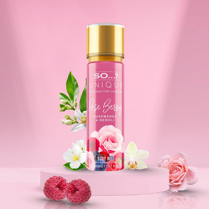 So...? Unique Rose Berry Body Mist - Floral Fruity Body Spray for Women - Vegan Perfume with Rose, Vanilla, Musk Notes - 5.1 oz