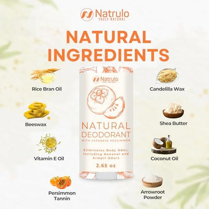 Natrulo Persimmon Deodorant – All-Natural Whole Body Deodorant with Japanese Persimmon Extract, Aluminum Free, Long Lasting, for Women and Men, 2.65 oz