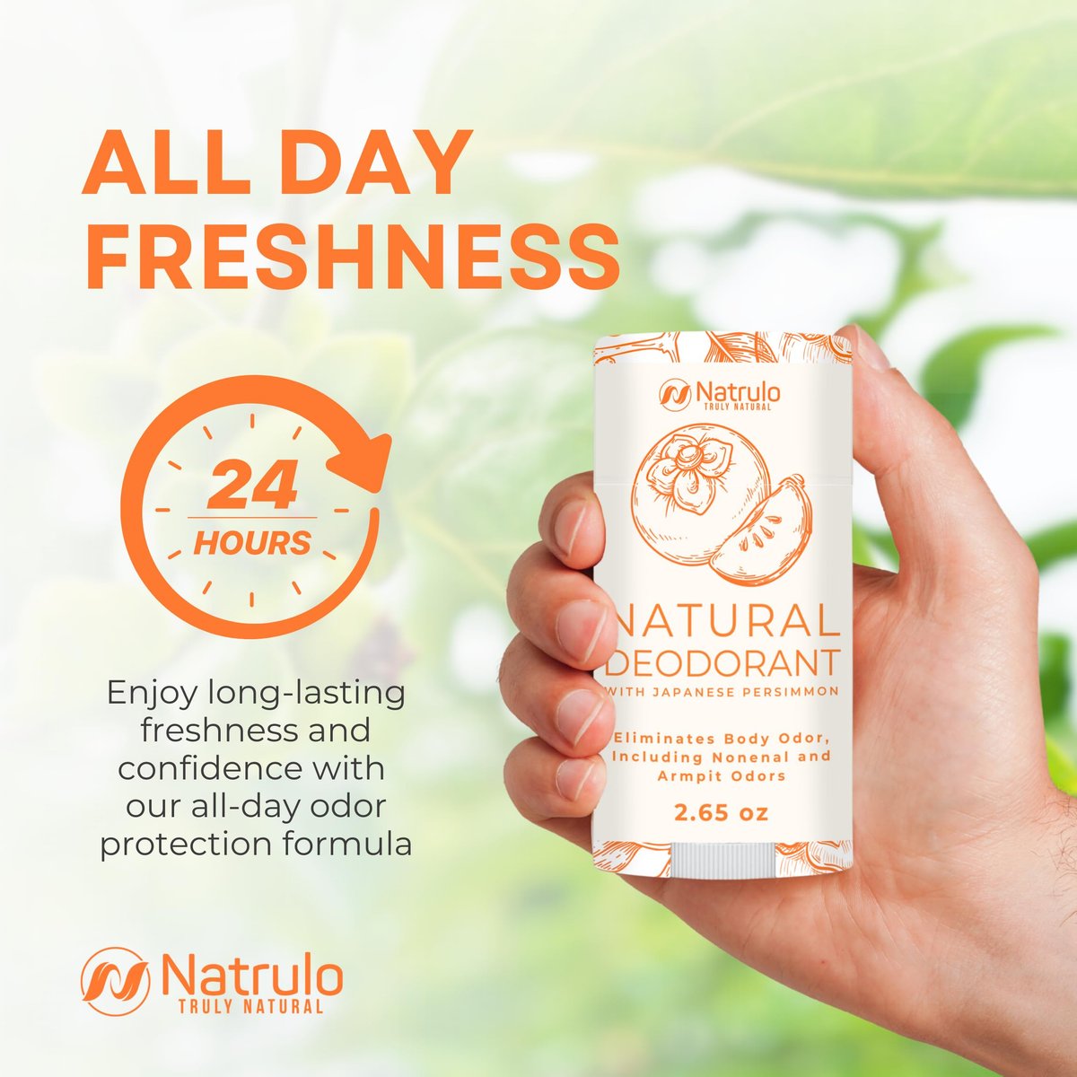 Natrulo Persimmon Deodorant – All-Natural Whole Body Deodorant with Japanese Persimmon Extract, Aluminum Free, Long Lasting, for Women and Men, 2.65 oz - görsel 5