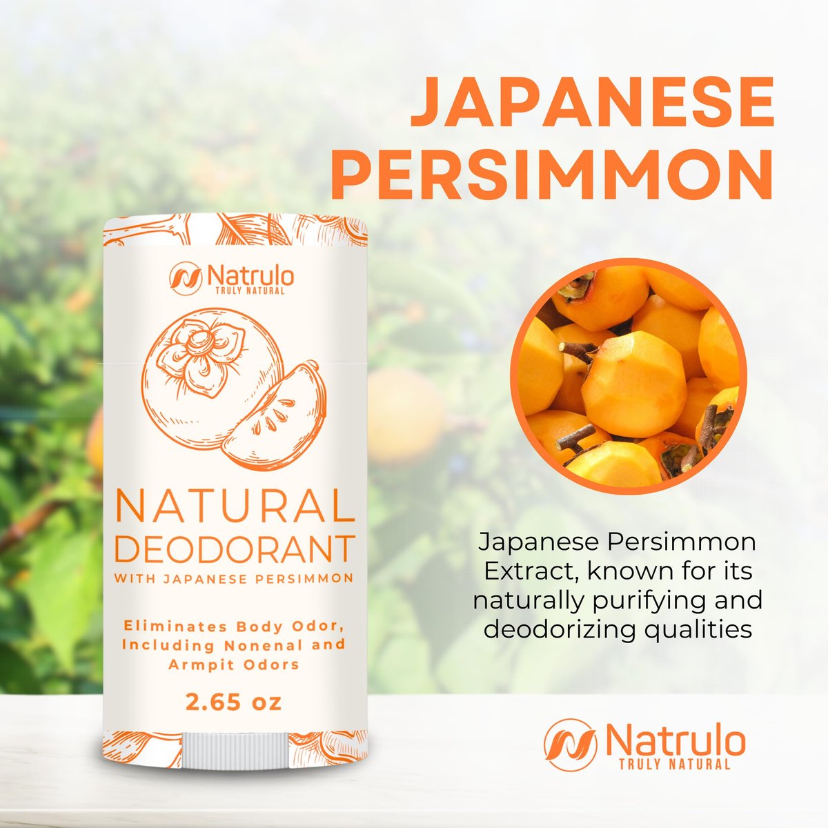 Natrulo Persimmon Deodorant – All-Natural Whole Body Deodorant with Japanese Persimmon Extract, Aluminum Free, Long Lasting, for Women and Men, 2.65 oz - görsel 7