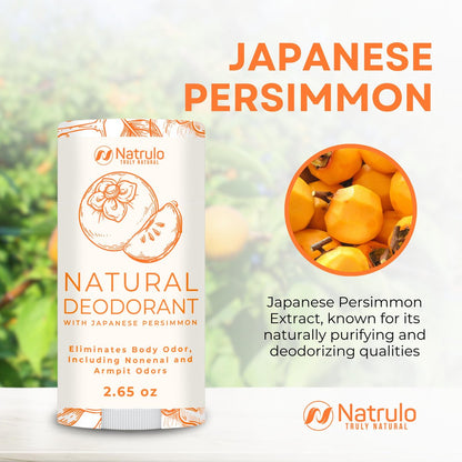 Natrulo Persimmon Deodorant – All-Natural Whole Body Deodorant with Japanese Persimmon Extract, Aluminum Free, Long Lasting, for Women and Men, 2.65 oz