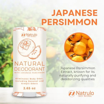 Natrulo Persimmon Deodorant – All-Natural Whole Body Deodorant with Japanese Persimmon Extract, Aluminum Free, Long Lasting, for Women and Men, 2.65 oz