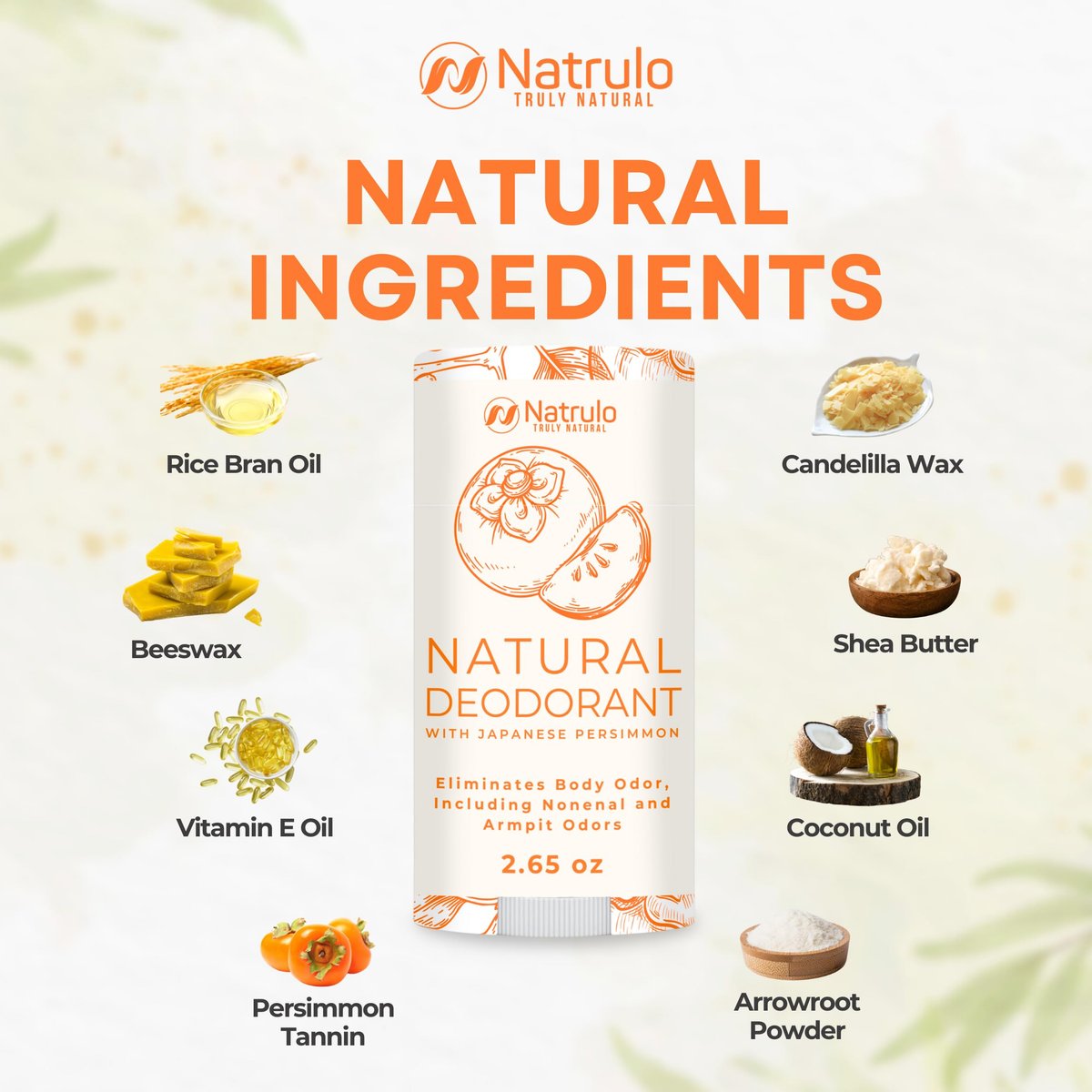 Natrulo Persimmon Deodorant – All-Natural Whole Body Deodorant with Japanese Persimmon Extract, Aluminum Free, Long Lasting, for Women and Men, 2.65 oz - görsel 9