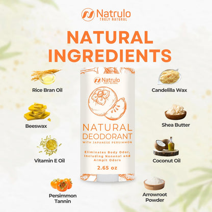 Natrulo Persimmon Deodorant – All-Natural Whole Body Deodorant with Japanese Persimmon Extract, Aluminum Free, Long Lasting, for Women and Men, 2.65 oz