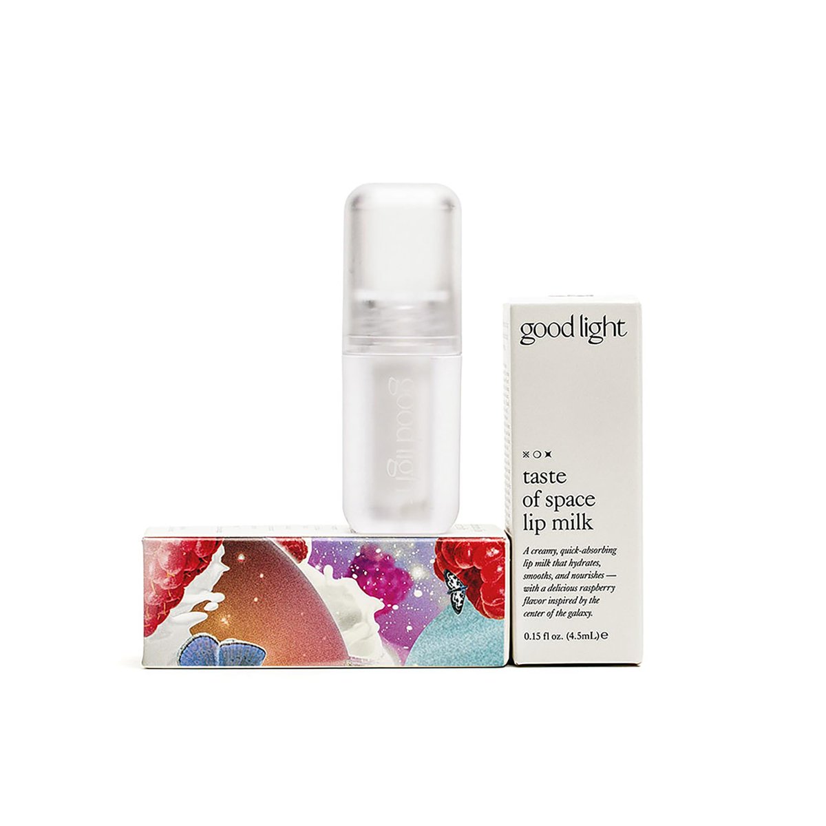 good light Taste of Space Lip Milk - Long Lasting Moisturizing Lip Primer & Mask with Collagen & Mango Seed Butter for Plumper, Hydrated Lips - Raspberry Flavor - Vegan Korean Makeup, 0.15 Fl. Oz. Avelisse