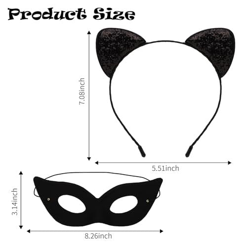 Black Cat Ears Headband and Mask Set – Halloween Costume Accessories for Adults - görsel 4