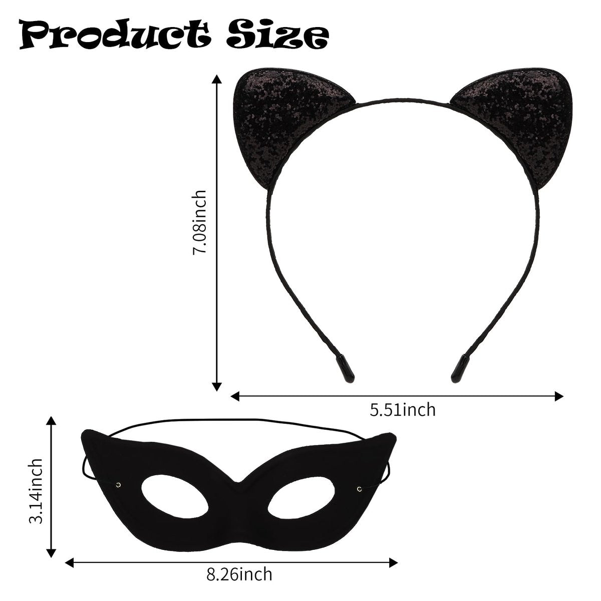Black Cat Ears Headband and Mask Set – Halloween Costume Accessories for Adults - görsel 3