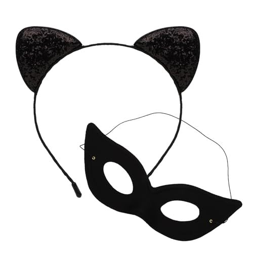 Black Cat Ears Headband and Mask Set – Halloween Costume Accessories for Adults - görsel 2
