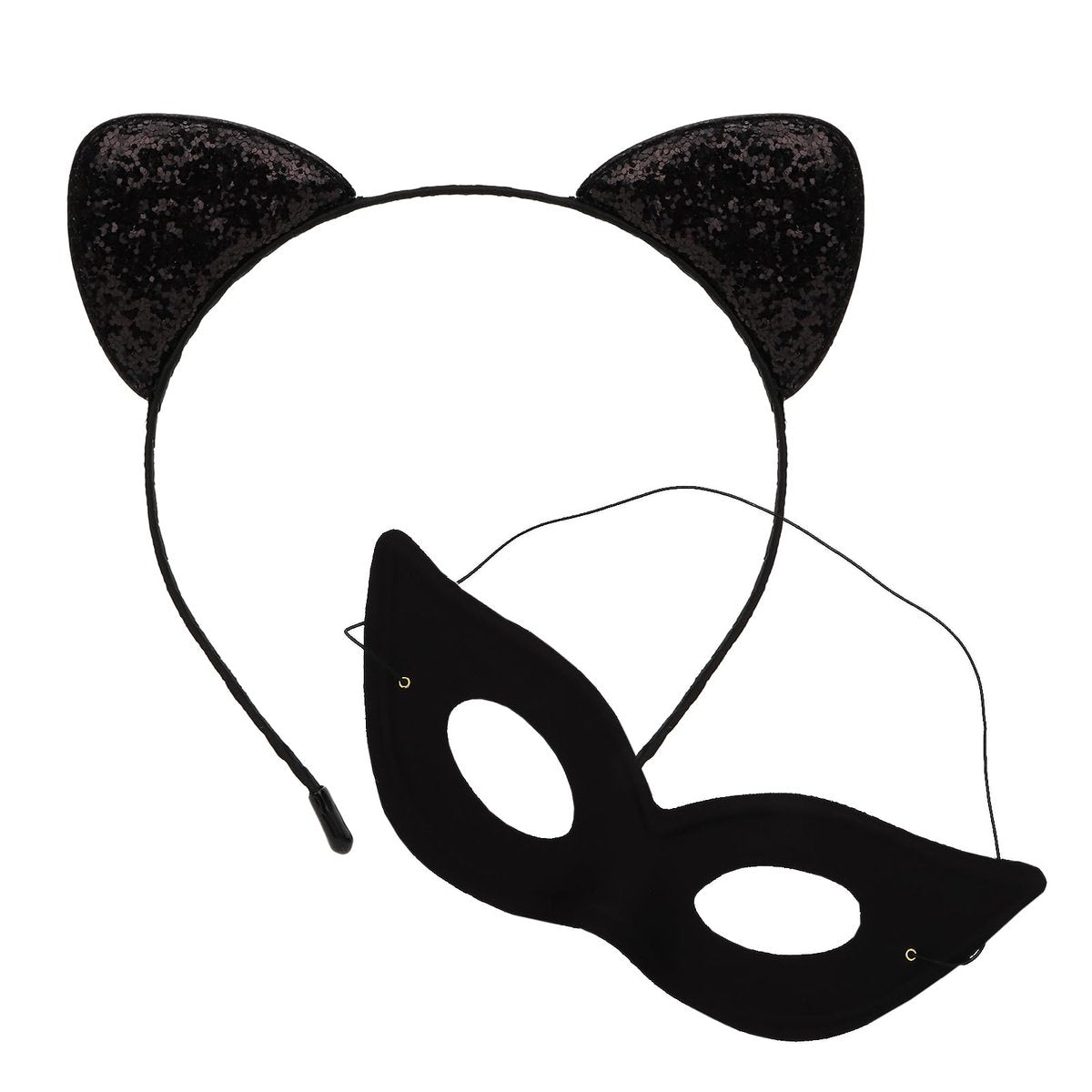 Black Cat Ears Headband and Mask Set – Halloween Costume Accessories for Adults - görsel 1