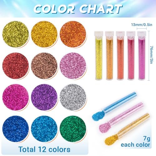 MAQIHAN 36 PCS Ultra Fine Glitter for Crafts - Rainbow Glitter Powder Set of 12 Colors for Resin, Slime, Nail Art, Body & Face - görsel 4
