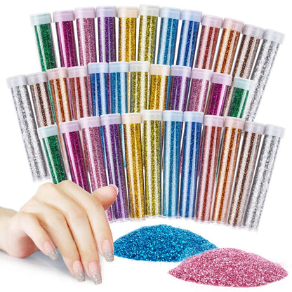MAQIHAN 36 PCS Ultra Fine Glitter for Crafts - Rainbow Glitter Powder Set of 12 Colors for Resin, Slime, Nail Art, Body & Face