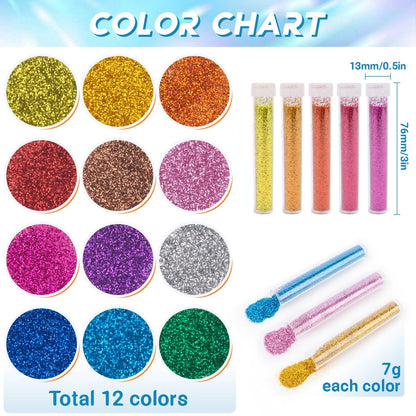 MAQIHAN 36 PCS Ultra Fine Glitter for Crafts - Rainbow Glitter Powder Set of 12 Colors for Resin, Slime, Nail Art, Body & Face
