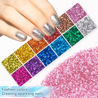MAQIHAN 36 PCS Ultra Fine Glitter for Crafts - Rainbow Glitter Powder Set of 12 Colors for Resin, Slime, Nail Art, Body & Face